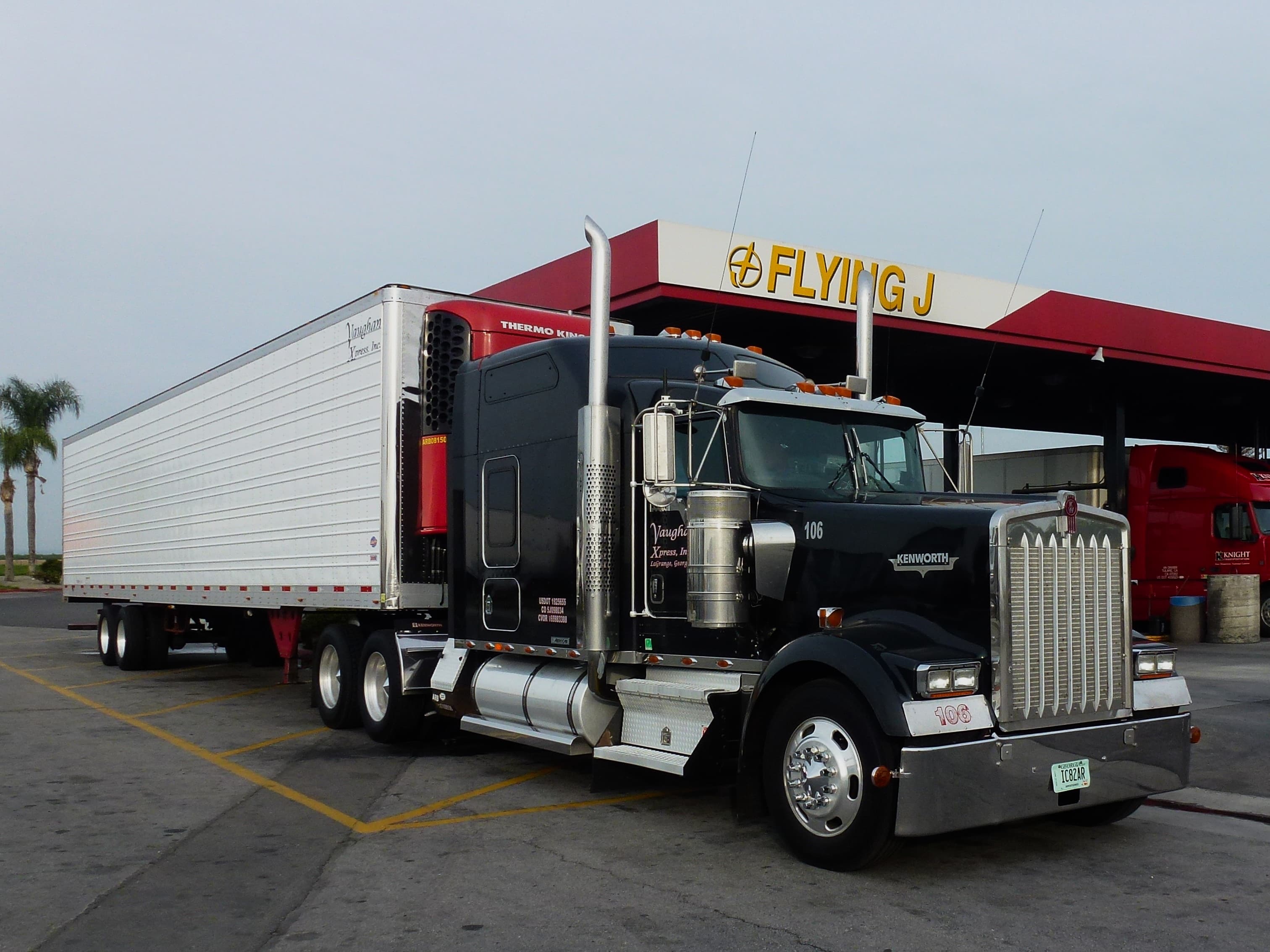 Kenworth truck parked at a Bakersfield truck stop